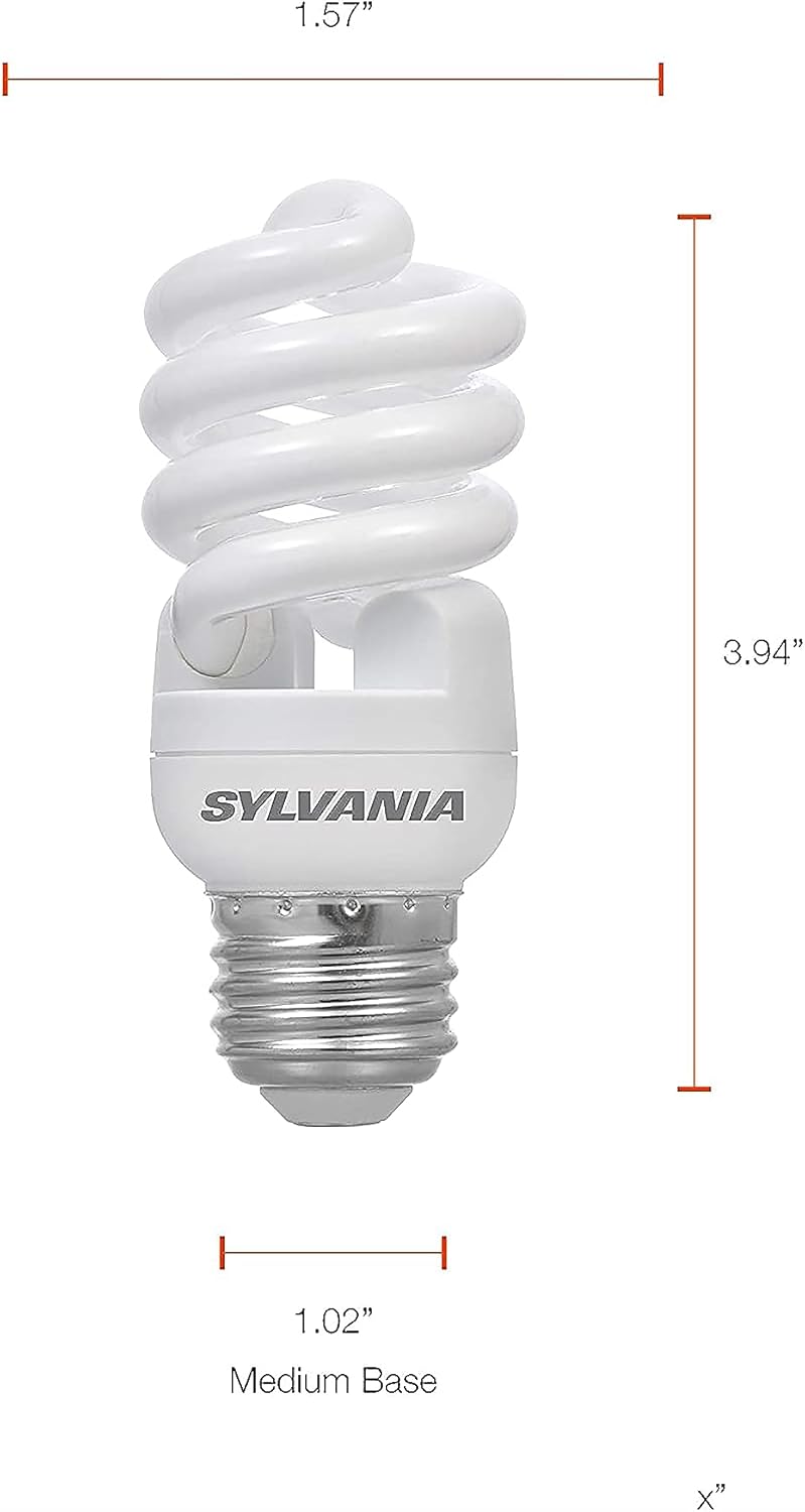 Sylvania CFL T2 Twist Light Bulb, 60W Equivalent, Efficient 13W, 850 Lumens, Medium Base, 2700K, Soft White - 8 Pack (26363)
