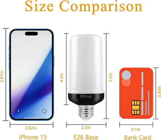 Bitrue LED Flame Effect Light Bulb, 4 Modes Flame Light Bulbs, E26 Base Fire Light Bulb with Gravity Sensor,Flickering Light Bulbs Halloween Home Party(4 Pack)