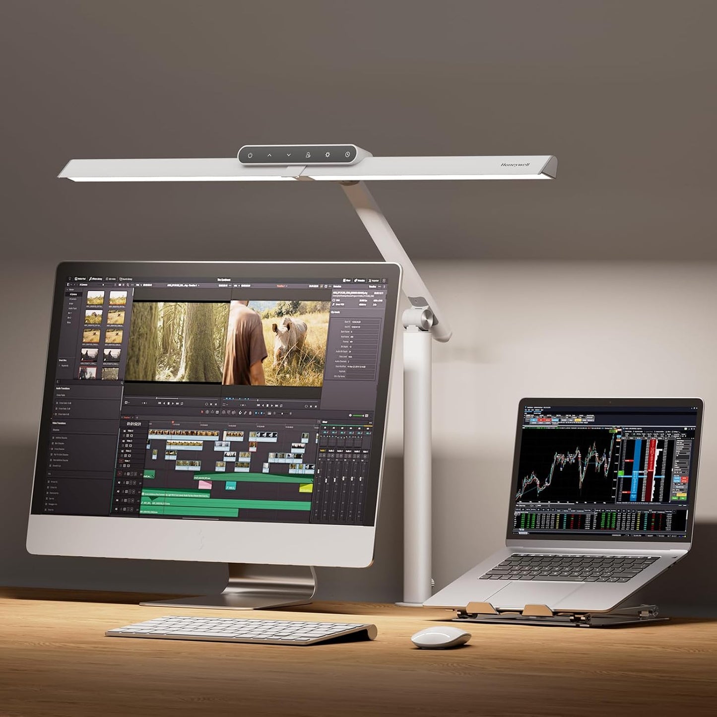 Honeywell LED Desk Lamp with Base - HJ1BK Sunturalux Eye-Caring Architect Desk Lamp for Home Office, 1200LM Computer Desk Light 4 Color Modes Stepless Dimming Task Desk Light with Timer Function Black