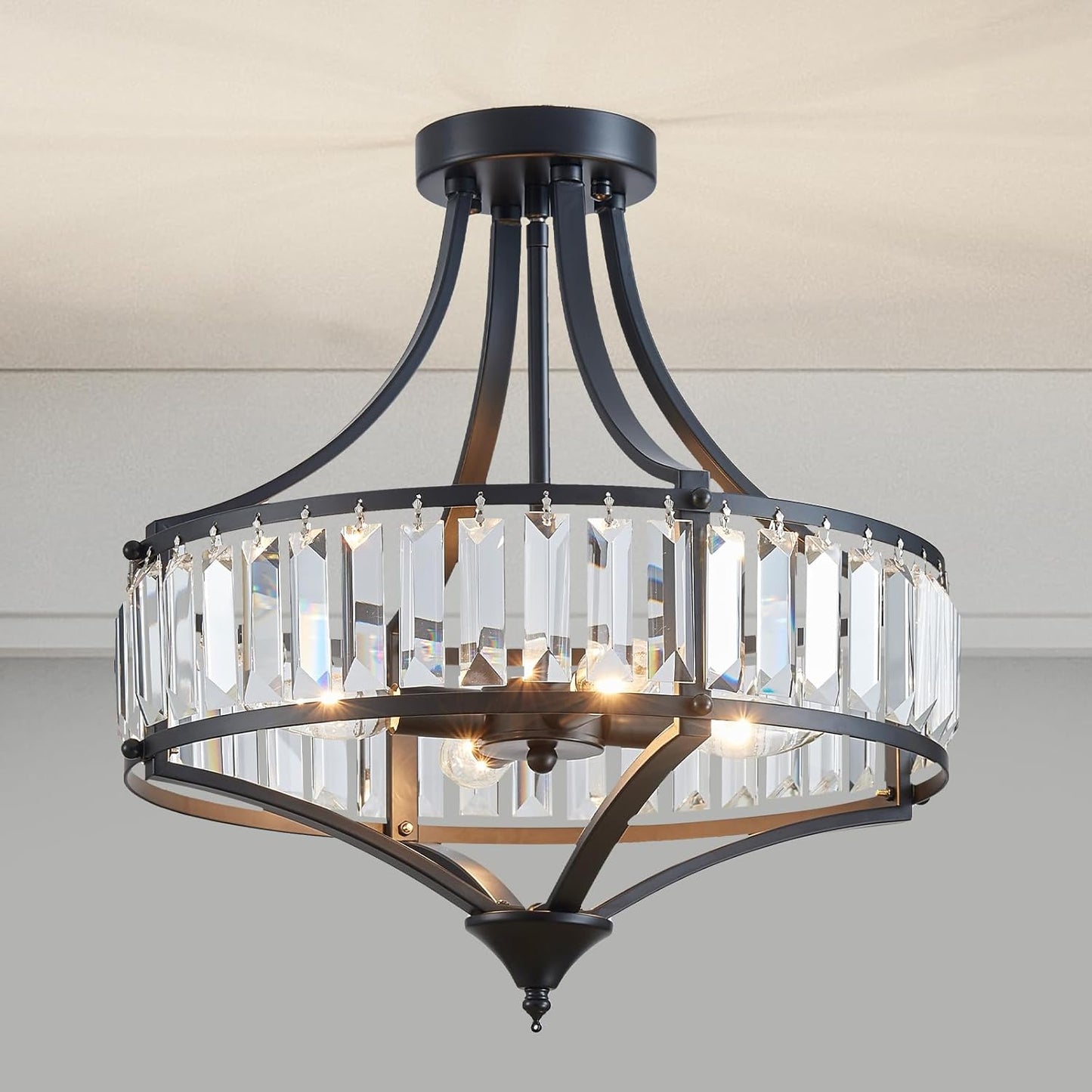 Modern Gold Crystal Chandeliers for Dining Room Pendant 4-Light Rustic Farmhouse Chandelier with Round Metal Lampshade for Living Room Kitchen Island Hallway Bedroom Foyer