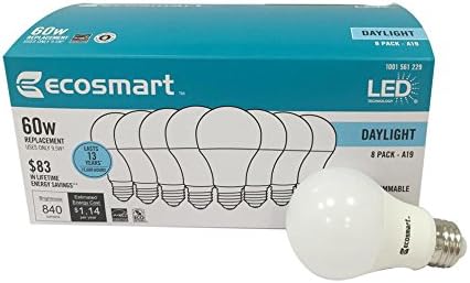 Ecosmart 8 Pack LED A19 Light bulb, 60w Equivalent (A19 Daylight)