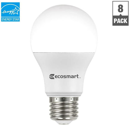 Ecosmart 8 Pack LED A19 Light bulb, 60w Equivalent (A19 Daylight)