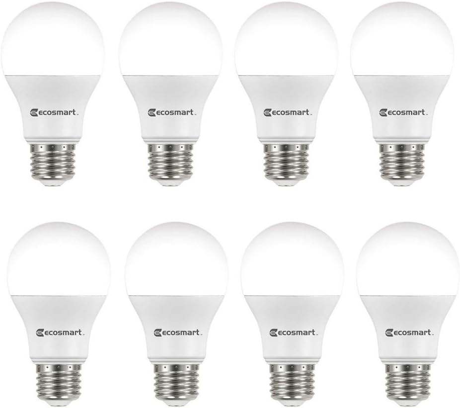 Ecosmart 8 Pack LED A19 Light bulb, 60w Equivalent (A19 Daylight)