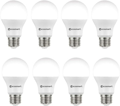 Ecosmart 8 Pack LED A19 Light bulb, 60w Equivalent (A19 Daylight)
