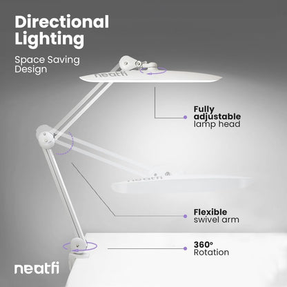 Neatfi XL 2,200 Lumens LED Desk Lamp with Clamp, 24W Bright Architect Task Lamp, 20 Inches Dimmable Computer Light, Adjustable Desk Light for Home, Office, Crafts, Nails & Hobbies (Non-CCT, White)