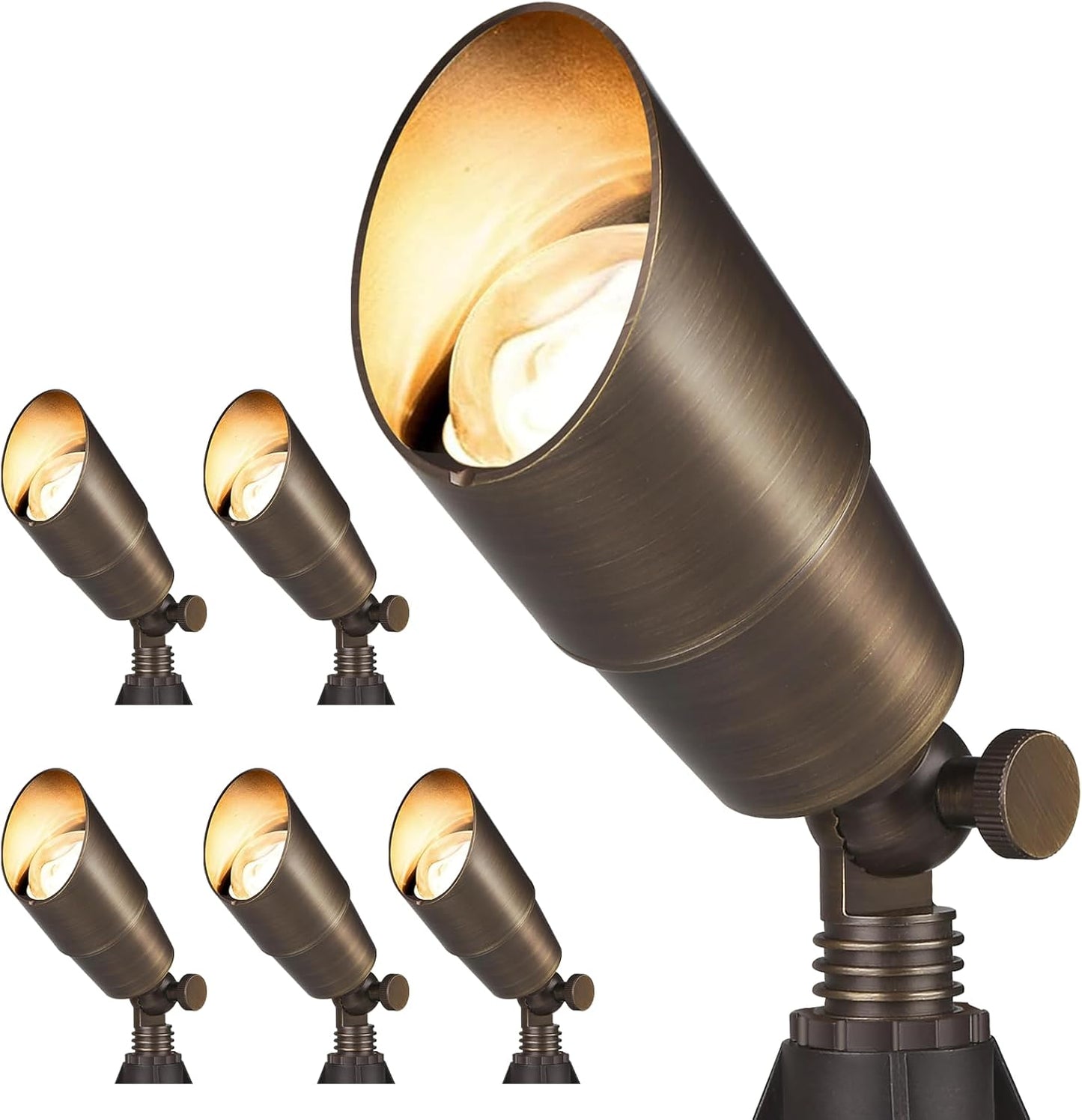 Gardencoin Solid Brass Outdoor Landscape Spotlights, 12V Heavy Duty Low Voltage LED Spot Light Waterproof for Garden and Yard Up Lighting, Bronze Accent Lighting Fixture Without Bulb, 6 Pack