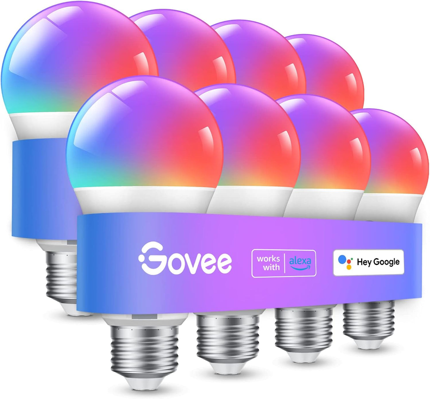Govee Smart Light Bulbs, Color Changing Light Bulb, Work with Alexa and Google Assistant, 16 Million Colors RGBWW, WiFi & Bluetooth LED Light Bulbs, Music Sync, A19, 800 Lumens, 4 Pack