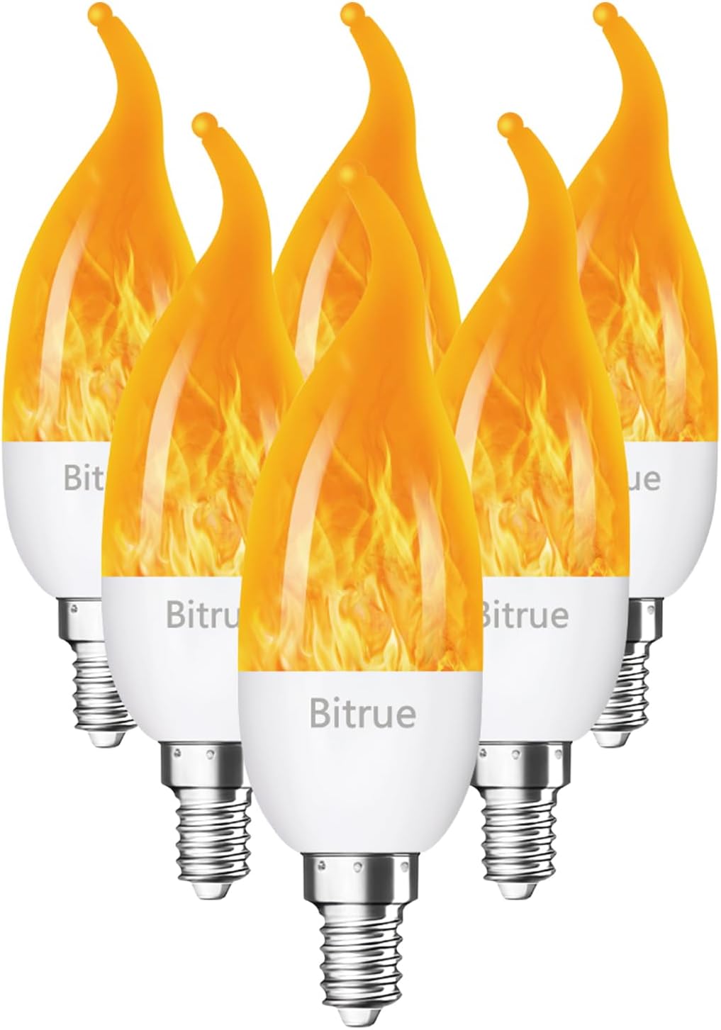 Bitrue LED Flame Effect Light Bulb, 4 Modes Flame Light Bulbs, E26 Base Fire Light Bulb with Gravity Sensor,Flickering Light Bulbs Halloween Home Party(4 Pack)