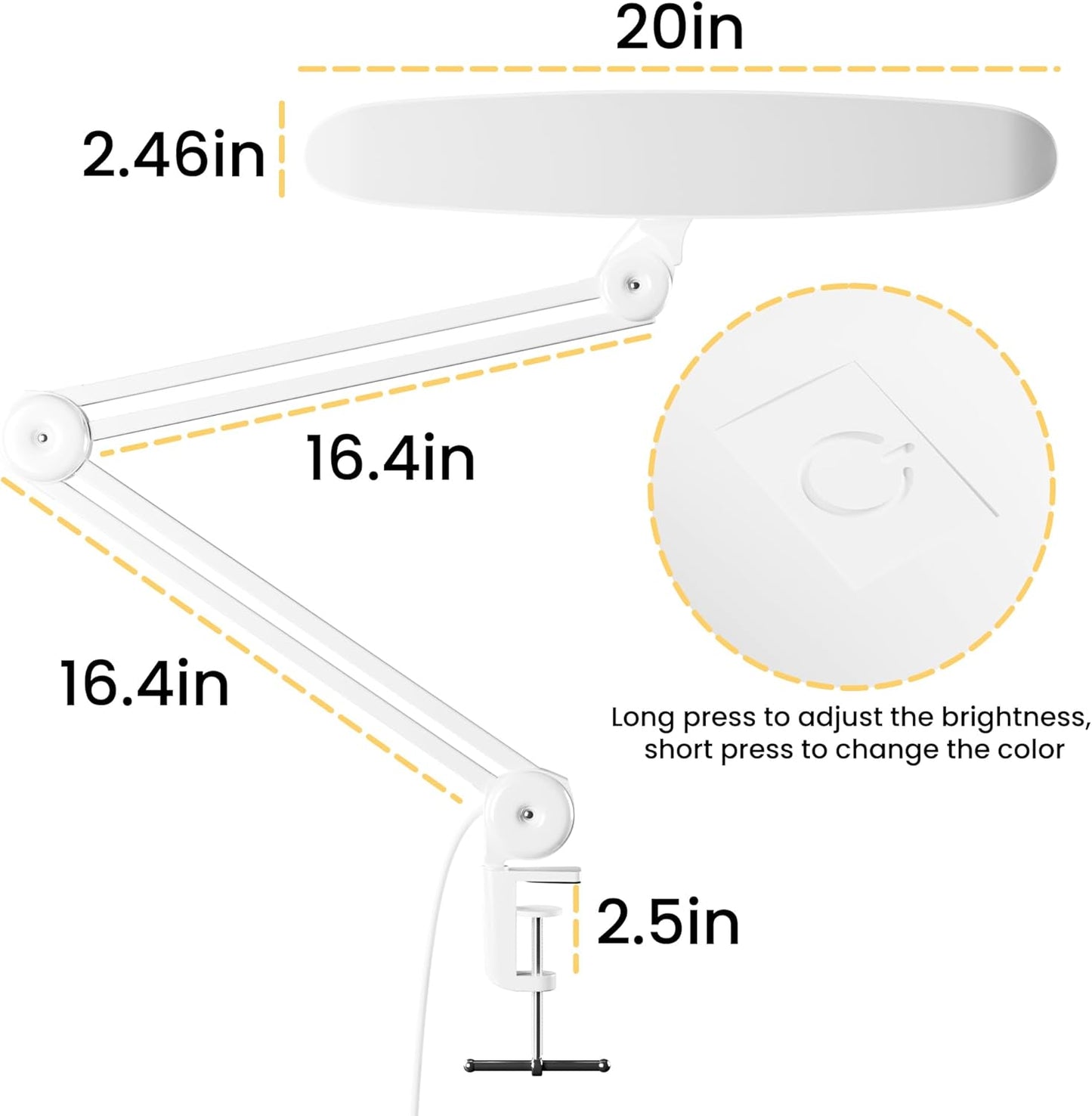 3000 Lumens Adjustable LED Desk Lamp & Task Lamp - Bright, Dimmable Lighting for Office, Crafts, Nails &Salon Hobbies with Clamp (CCT, White)