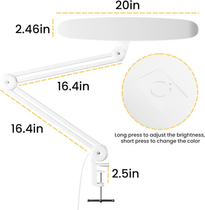 3000 Lumens Adjustable LED Desk Lamp & Task Lamp - Bright, Dimmable Lighting for Office, Crafts, Nails &Salon Hobbies with Clamp (CCT, White)