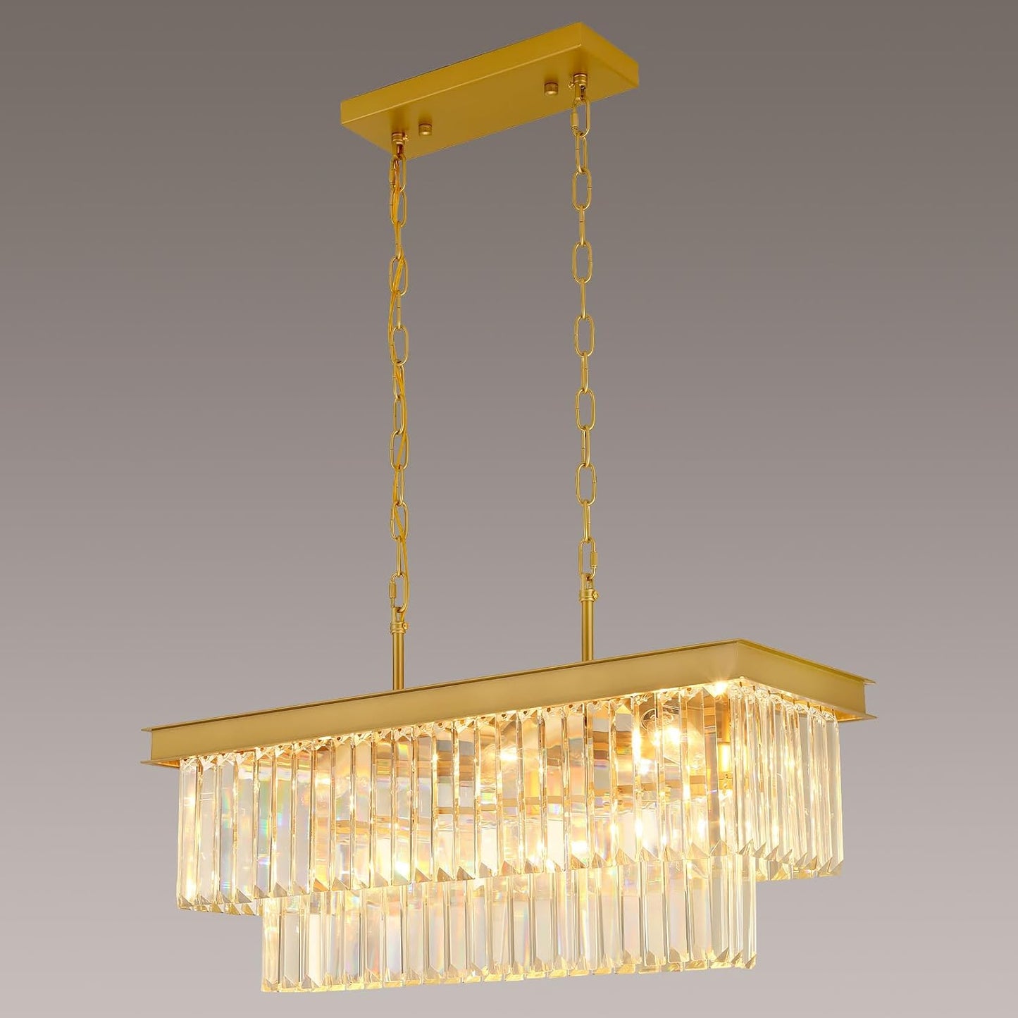 Crystal Chandeliers for Dining Room 11-Light Black Modern Chandelier Rectangle Contemporary Pendant Light Fixture for Kitchen Island Bar L33.5 Inch