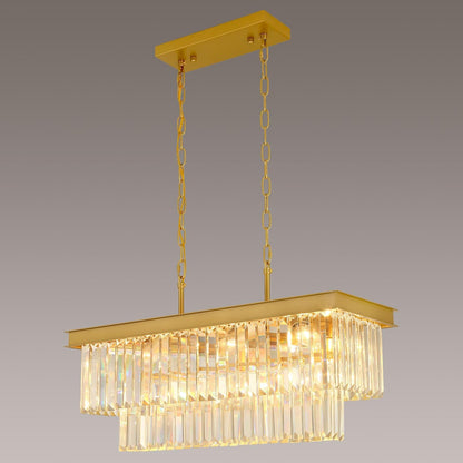 Crystal Chandeliers for Dining Room 11-Light Black Modern Chandelier Rectangle Contemporary Pendant Light Fixture for Kitchen Island Bar L33.5 Inch