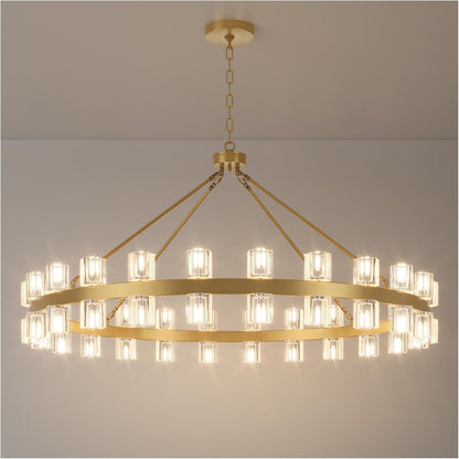 48 Inch Black Wagon Wheel Chandelier with Glass Shade, 16 Lights, Modern Farmhouse Style, Ideal for Dining Room, Kitchen, Entryways