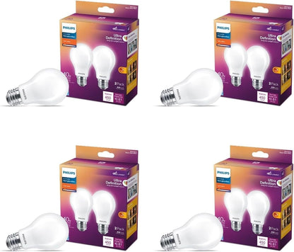 PHILIPS LED 60W A19 8-Pack Ultra Definition (2700K) 800 Lumen (8W = 60W) Dimmable Frosted Flicker-Free Light Bulbs