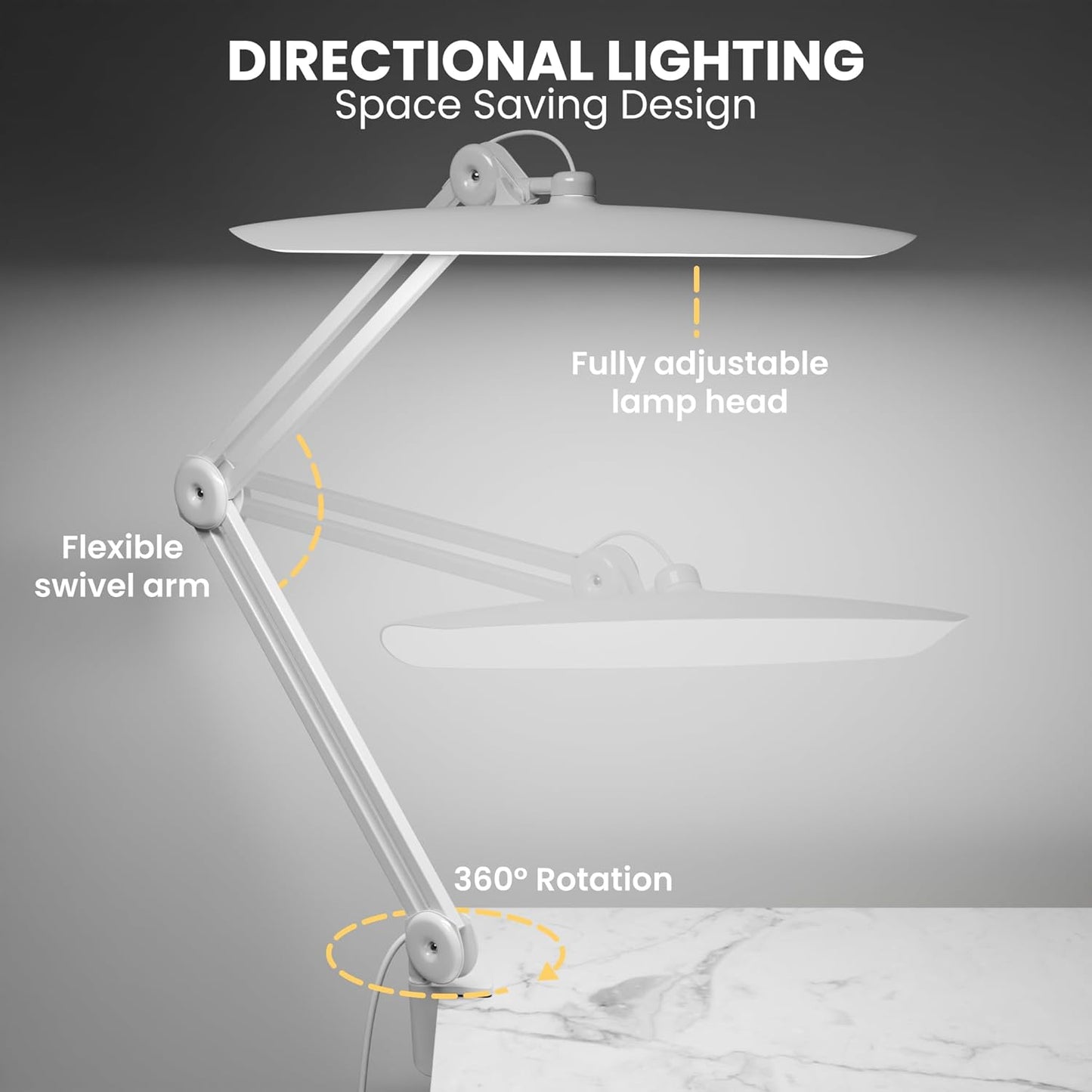 3000 Lumens Adjustable LED Desk Lamp & Task Lamp - Bright, Dimmable Lighting for Office, Crafts, Nails &Salon Hobbies with Clamp (CCT, White)