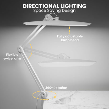 3000 Lumens Adjustable LED Desk Lamp & Task Lamp - Bright, Dimmable Lighting for Office, Crafts, Nails &Salon Hobbies with Clamp (CCT, White)
