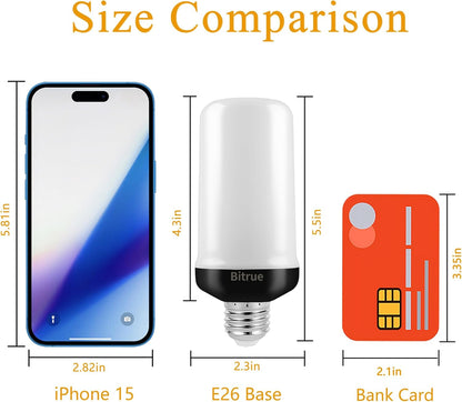 Bitrue LED Flame Effect Light Bulb, 4 Modes Flame Light Bulbs, E26 Base Fire Light Bulb with Gravity Sensor,Flickering Light Bulbs Halloween Home Party(4 Pack)