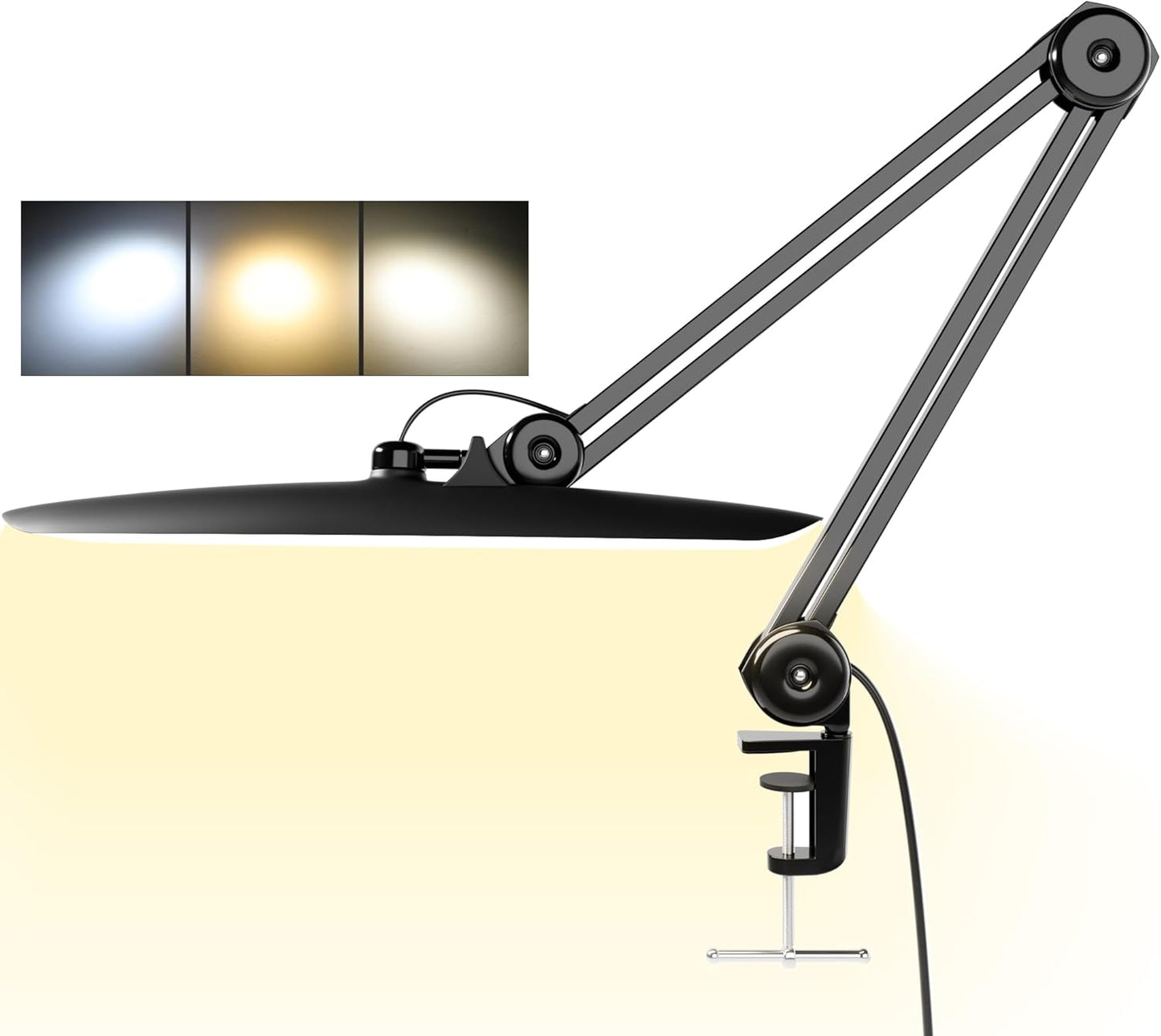 3000 Lumens Adjustable LED Desk Lamp & Task Lamp - Bright, Dimmable Lighting for Office, Crafts, Nails &Salon Hobbies with Clamp (CCT, White)