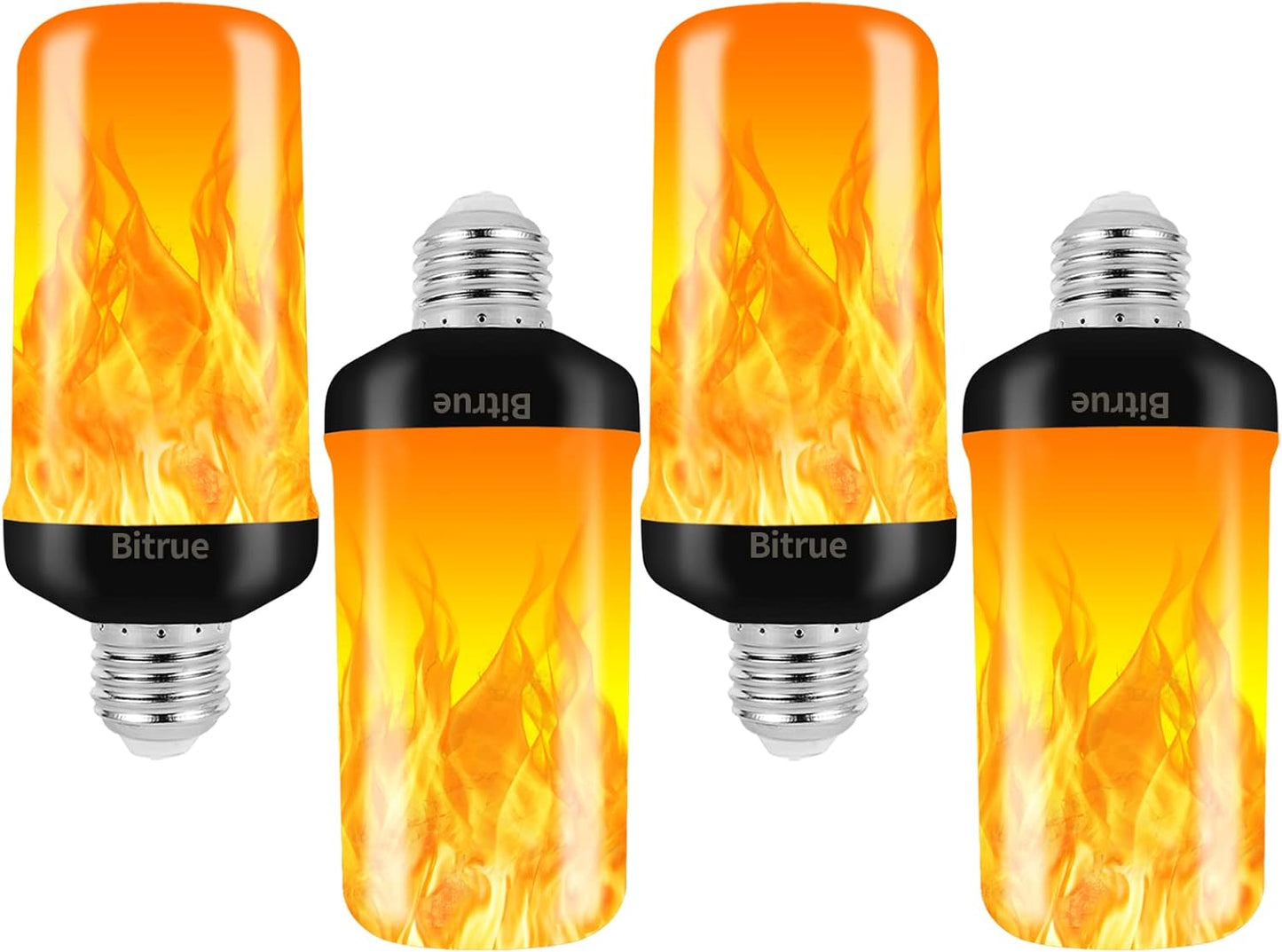 Bitrue LED Flame Effect Light Bulb, 4 Modes Flame Light Bulbs, E26 Base Fire Light Bulb with Gravity Sensor,Flickering Light Bulbs Halloween Home Party(4 Pack)