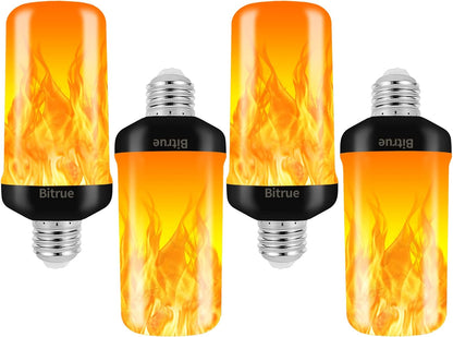 Bitrue LED Flame Effect Light Bulb, 4 Modes Flame Light Bulbs, E26 Base Fire Light Bulb with Gravity Sensor,Flickering Light Bulbs Halloween Home Party(4 Pack)