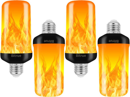 Bitrue LED Flame Effect Light Bulb, 4 Modes Flame Light Bulbs, E26 Base Fire Light Bulb with Gravity Sensor,Flickering Light Bulbs Halloween Home Party(4 Pack)