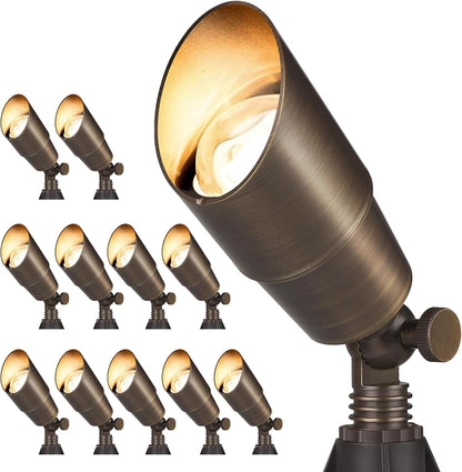 Gardencoin Solid Brass Outdoor Landscape Spotlights, 12V Heavy Duty Low Voltage LED Spot Light Waterproof for Garden and Yard Up Lighting, Bronze Accent Lighting Fixture Without Bulb, 6 Pack