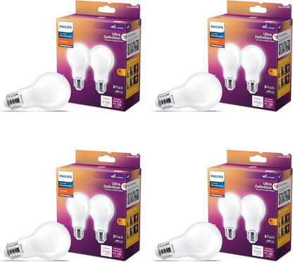 PHILIPS LED 60W A19 8-Pack Ultra Definition (2700K) 800 Lumen (8W = 60W) Dimmable Frosted Flicker-Free Light Bulbs