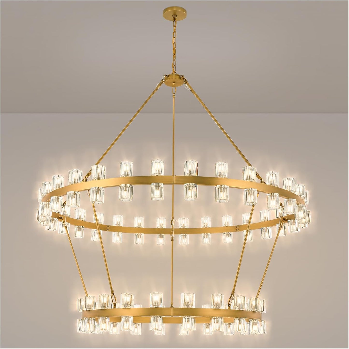 48 Inch Black Wagon Wheel Chandelier with Glass Shade, 16 Lights, Modern Farmhouse Style, Ideal for Dining Room, Kitchen, Entryways