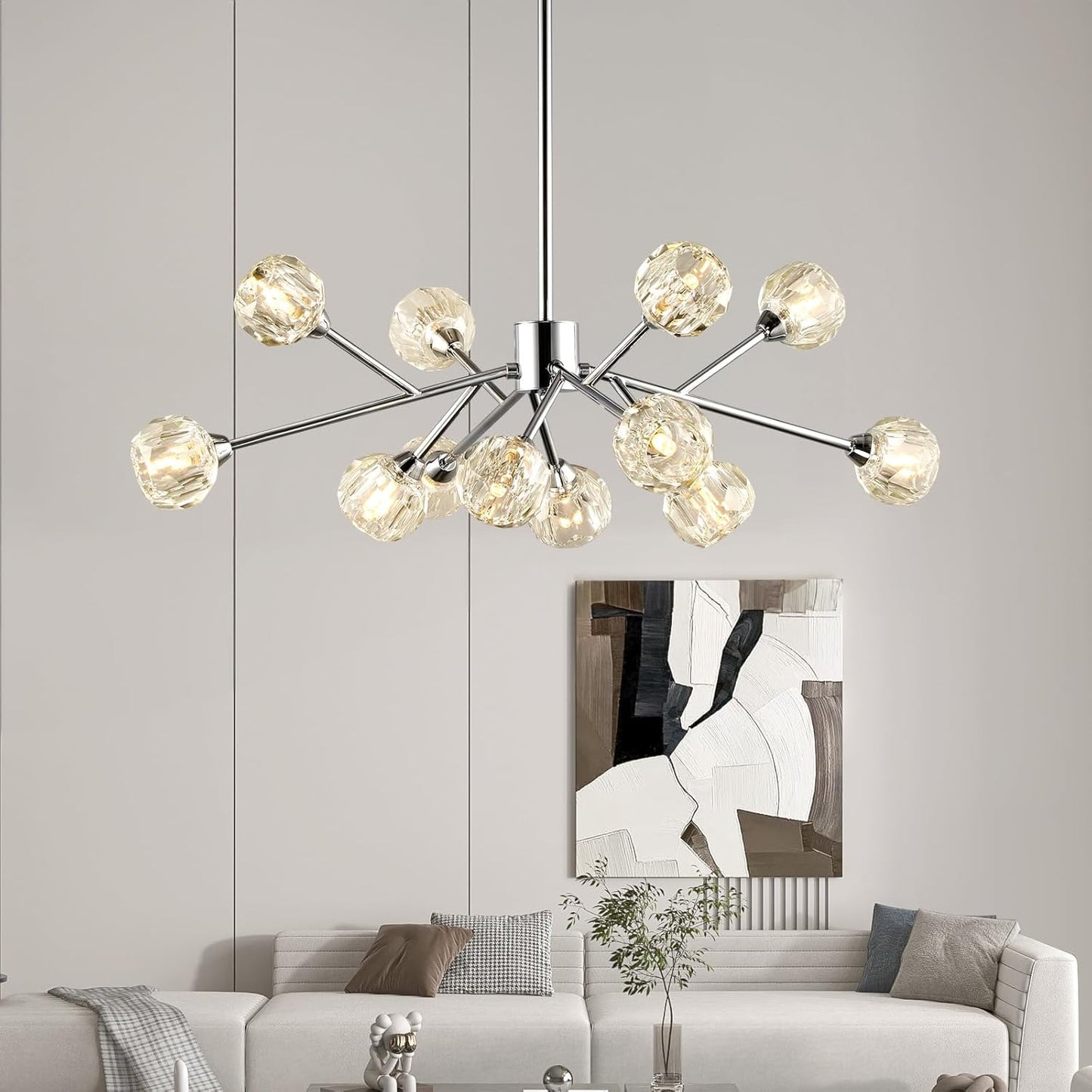 Sputnik Chandeliers for Dining Room Light Fixture Over Table, Modern Crystal Chandeliers, 9 Lights Gold Lighting Fixtures for Living Room Bedroom Kitchen Island