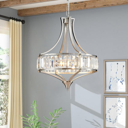 Modern Gold Crystal Chandeliers for Dining Room Pendant 4-Light Rustic Farmhouse Chandelier with Round Metal Lampshade for Living Room Kitchen Island Hallway Bedroom Foyer