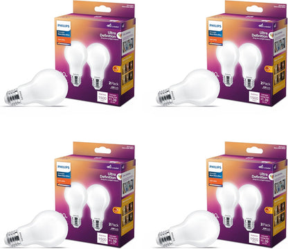 PHILIPS LED 60W A19 8-Pack Ultra Definition (2700K) 800 Lumen (8W = 60W) Dimmable Frosted Flicker-Free Light Bulbs