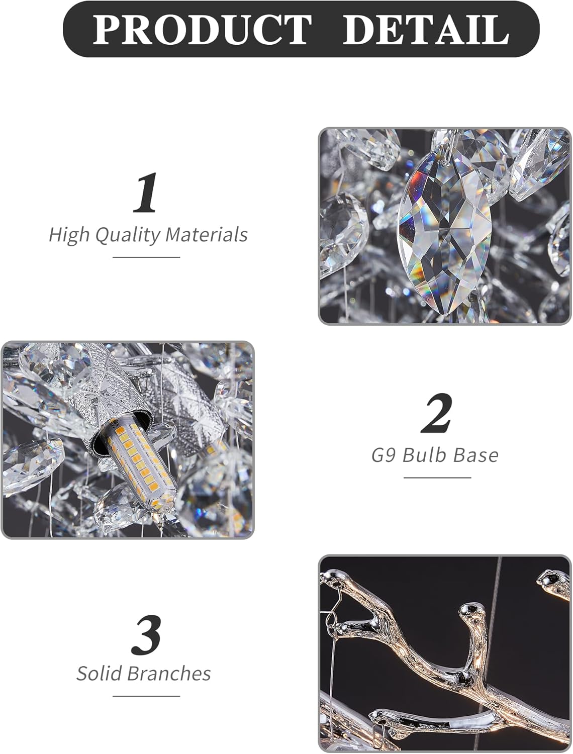 Modern Tree Branch Crystal Chandelier Luxury Silver Crystal Pendant Lighting 18" Contemporary 6-Light Chandeliers for Dining Room Kitchen Bedroom Living Room