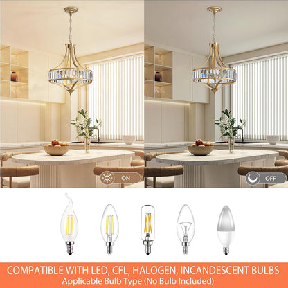 Modern Gold Crystal Chandeliers for Dining Room Pendant 4-Light Rustic Farmhouse Chandelier with Round Metal Lampshade for Living Room Kitchen Island Hallway Bedroom Foyer