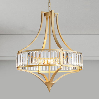 Modern Gold Crystal Chandeliers for Dining Room Pendant 4-Light Rustic Farmhouse Chandelier with Round Metal Lampshade for Living Room Kitchen Island Hallway Bedroom Foyer