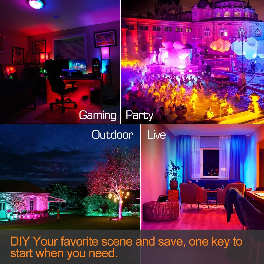 MELPO LED Flood Light Outdoor 800W Equivalent 8000LM Smart RGB Landscape Lighting with APP Control, DIY Scenes - Timing - Warm White 2700K - Color Changing Uplight, IP66 Waterproof US Plug (4Pack)