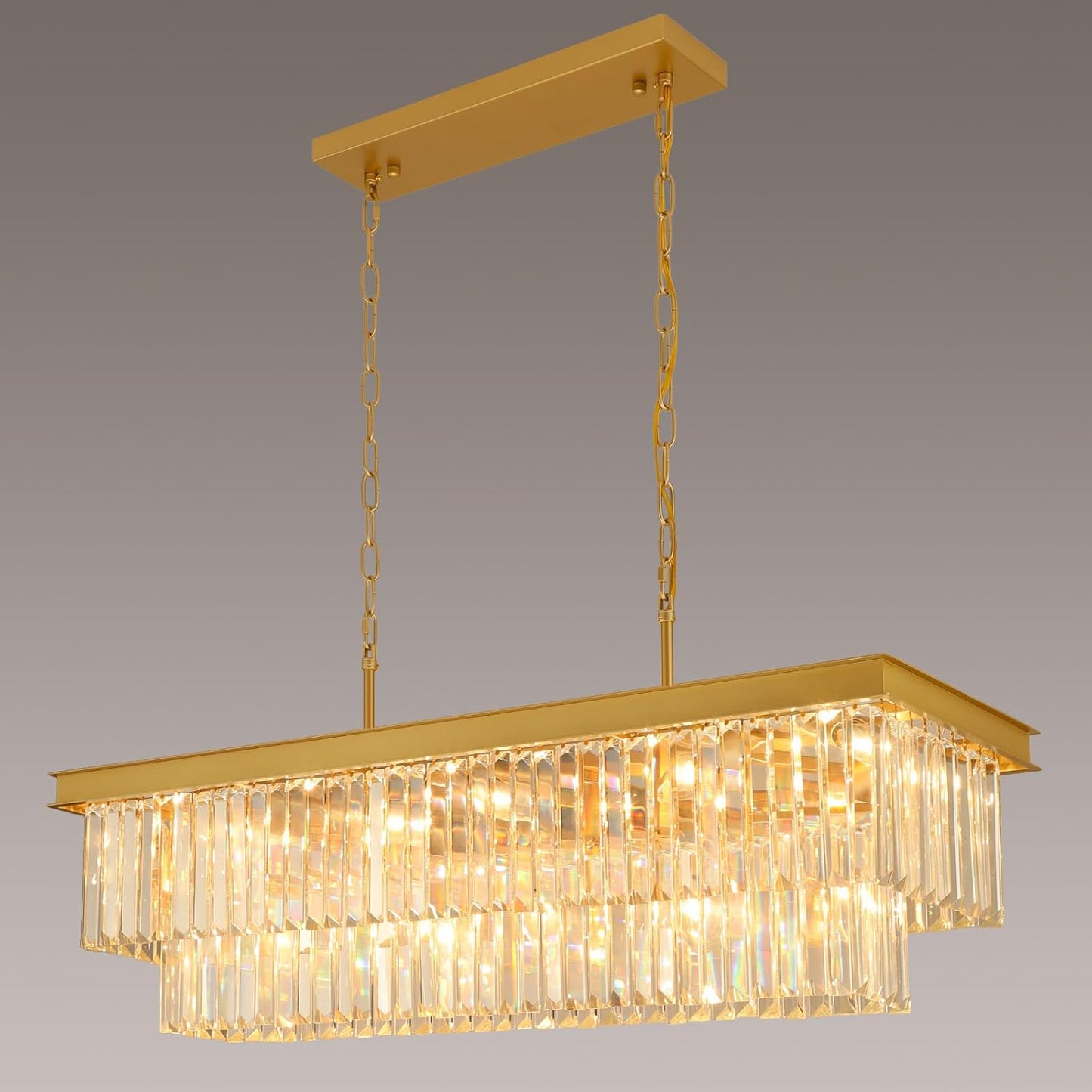 Crystal Chandeliers for Dining Room 11-Light Black Modern Chandelier Rectangle Contemporary Pendant Light Fixture for Kitchen Island Bar L33.5 Inch