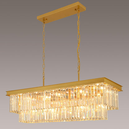 Crystal Chandeliers for Dining Room 11-Light Black Modern Chandelier Rectangle Contemporary Pendant Light Fixture for Kitchen Island Bar L33.5 Inch