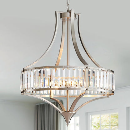 Modern Gold Crystal Chandeliers for Dining Room Pendant 4-Light Rustic Farmhouse Chandelier with Round Metal Lampshade for Living Room Kitchen Island Hallway Bedroom Foyer