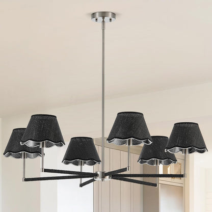 39” Boho Rattan Chandelier 6-Lights Rustic Industrial Pendant Light Large Adjustable Pendant Lighting Fixtures for Kitchen Island Dining Living Room, UL Listed