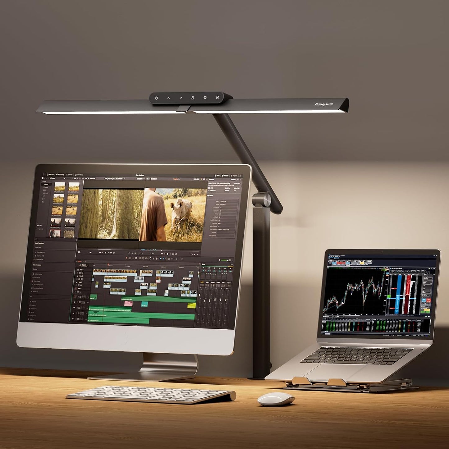 Honeywell LED Desk Lamp with Base - HJ1BK Sunturalux Eye-Caring Architect Desk Lamp for Home Office, 1200LM Computer Desk Light 4 Color Modes Stepless Dimming Task Desk Light with Timer Function Black