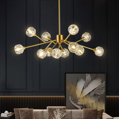 Sputnik Chandeliers for Dining Room Light Fixture Over Table, Modern Crystal Chandeliers, 9 Lights Gold Lighting Fixtures for Living Room Bedroom Kitchen Island
