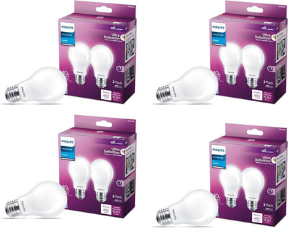 PHILIPS LED 60W A19 8-Pack Ultra Definition (2700K) 800 Lumen (8W = 60W) Dimmable Frosted Flicker-Free Light Bulbs