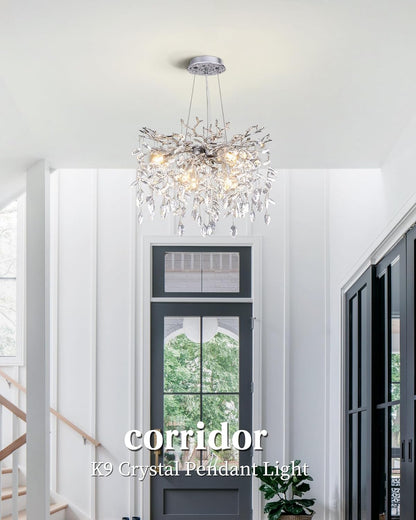 Modern Tree Branch Crystal Chandelier Luxury Silver Crystal Pendant Lighting 18" Contemporary 6-Light Chandeliers for Dining Room Kitchen Bedroom Living Room