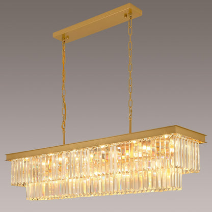 Crystal Chandeliers for Dining Room 11-Light Black Modern Chandelier Rectangle Contemporary Pendant Light Fixture for Kitchen Island Bar L33.5 Inch