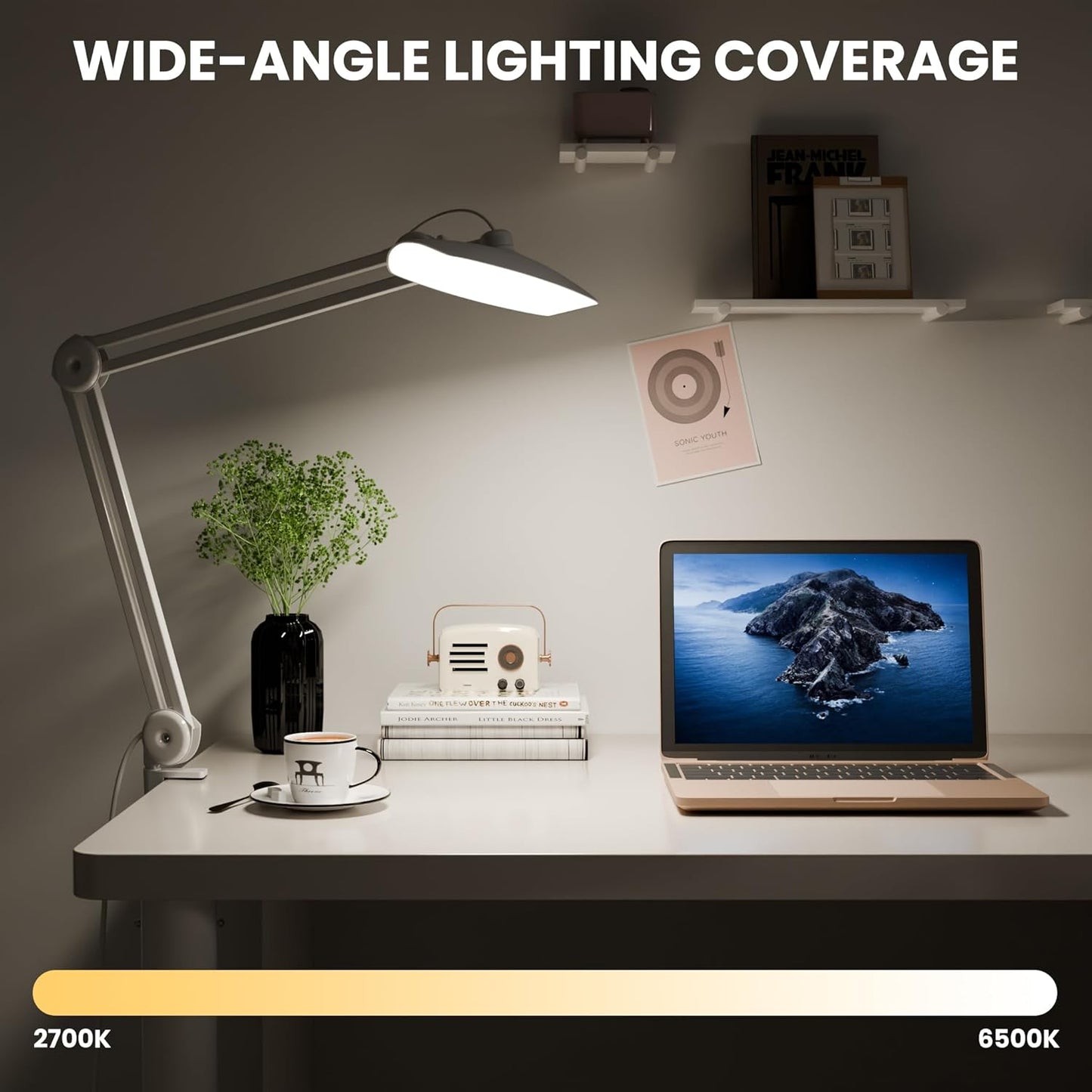 3000 Lumens Adjustable LED Desk Lamp & Task Lamp - Bright, Dimmable Lighting for Office, Crafts, Nails &Salon Hobbies with Clamp (CCT, White)