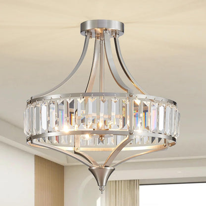 Modern Gold Crystal Chandeliers for Dining Room Pendant 4-Light Rustic Farmhouse Chandelier with Round Metal Lampshade for Living Room Kitchen Island Hallway Bedroom Foyer