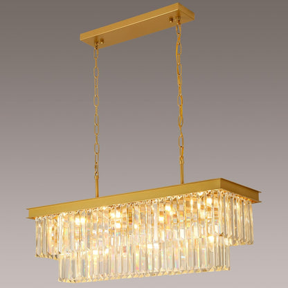 Crystal Chandeliers for Dining Room 11-Light Black Modern Chandelier Rectangle Contemporary Pendant Light Fixture for Kitchen Island Bar L33.5 Inch