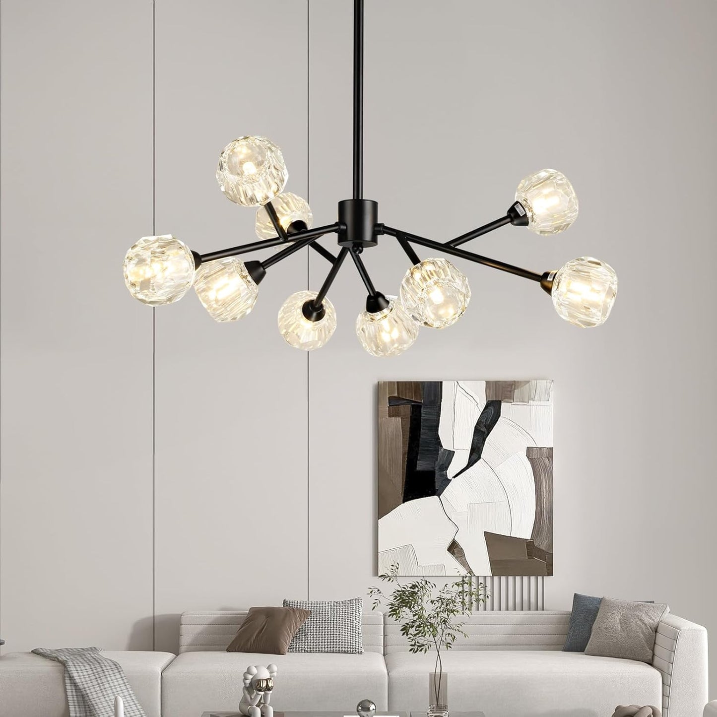 Sputnik Chandeliers for Dining Room Light Fixture Over Table, Modern Crystal Chandeliers, 9 Lights Gold Lighting Fixtures for Living Room Bedroom Kitchen Island