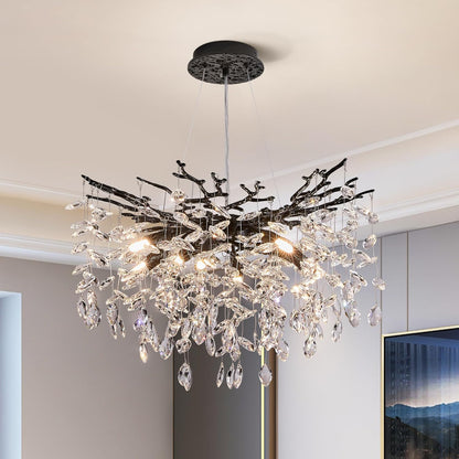 Modern Tree Branch Crystal Chandelier Luxury Silver Crystal Pendant Lighting 18" Contemporary 6-Light Chandeliers for Dining Room Kitchen Bedroom Living Room