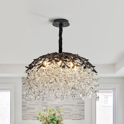 Modern Tree Branch Crystal Chandelier Luxury Silver Crystal Pendant Lighting 18" Contemporary 6-Light Chandeliers for Dining Room Kitchen Bedroom Living Room